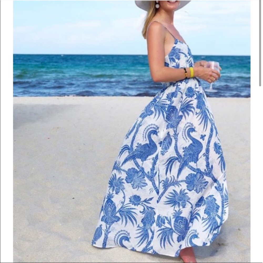 H&M •Blue and White Printed Maxi Dress•
